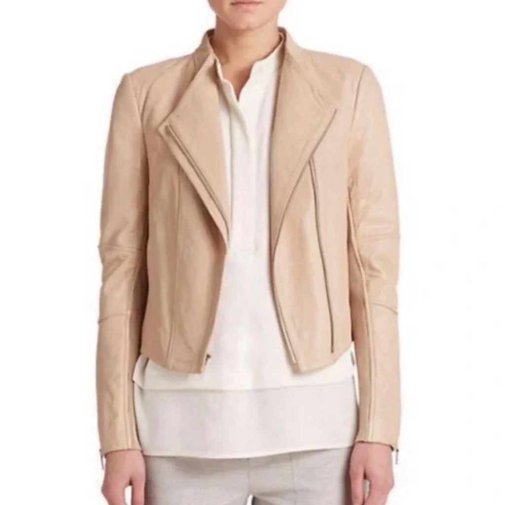 Vince Tan Lamb Skin Leather Moto Jacket - Size S
